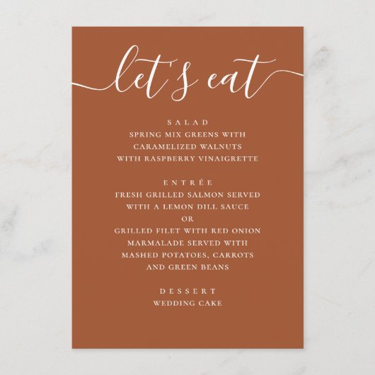 Sienna-herfsttrouw | Terracotta ontvangstdiner Menu (Voorkant)