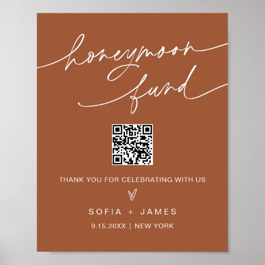 SIENNA Honeymoon Fund Wedding Sign - Terracotta Poster (Voorkant)
