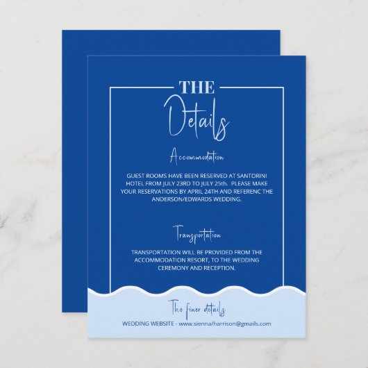 SIENNA Modern Blue Destination Details Kaart (Voorkant / Achterkant)