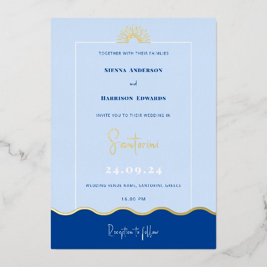 SIENNA Modern Destination Gold Foil Invitation Folie Uitnodiging (Voorkant)