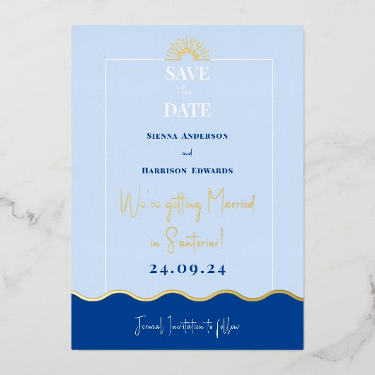 SIENNA Modern Destination Gold Foil Save the Date Folie Uitnodiging (Voorkant)