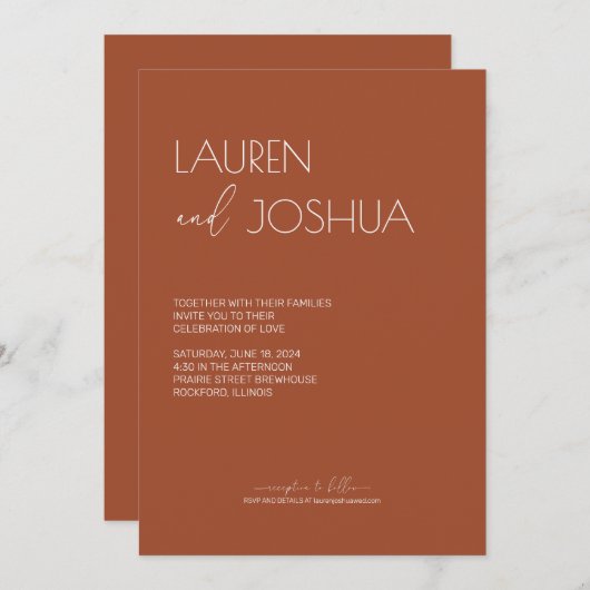 Sienna · Modern minimalistisch script bruiloft Kaart (Voorkant / Achterkant)