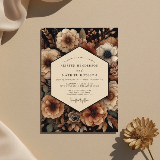 Sienna Moody Botanische Romantische Bruiloft Kaart