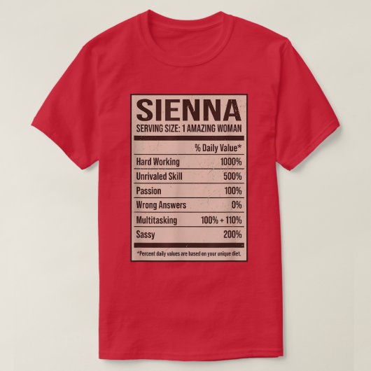 Sienna Nutrition Facts Name Nickname Alias Title F T-shirt (Design voorkant)