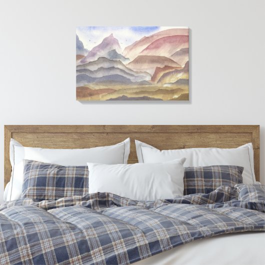 Sienna Ridges Waterverf Landschapsprint Canvas Afdruk (Insitu (Slaapkamer))