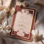 Sienna Ruby Rode Kant Traditionele Moslim Bruiloft Folie Uitnodiging