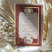 Sienna Ruby Rode Kant Traditionele Moslim Bruiloft Folie Uitnodiging