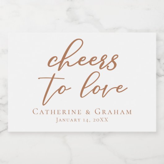 Sienna Script Bruiloft Proost op Liefde Custom Min Sparkling Wijnetiket (Enkel label)