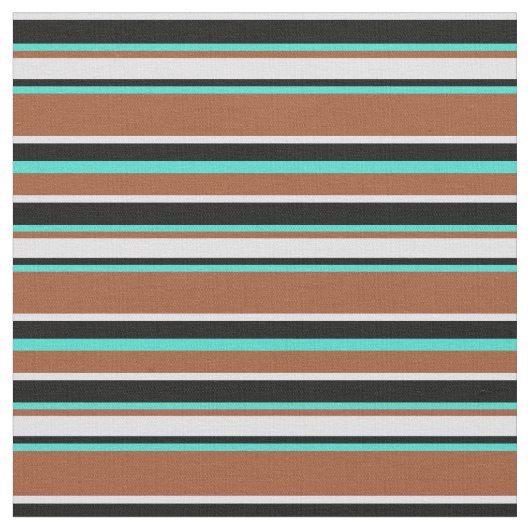 Sienna, Turquoise, Black en Lavender Stripes Stof (Close Up)