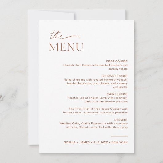 SIENNA Wedding Dinner Menu 5x7 Kaart (Voorkant)