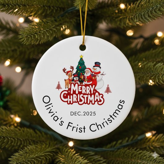 Sieraad met eigen naam, baby's eerste kerst keramisch ornament