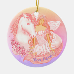 Sieraad met fee en eenhoorn keramisch ornament