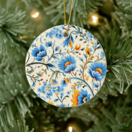 Sieraad met ingewikkeld blauw en oranje bloemmotie keramisch ornament