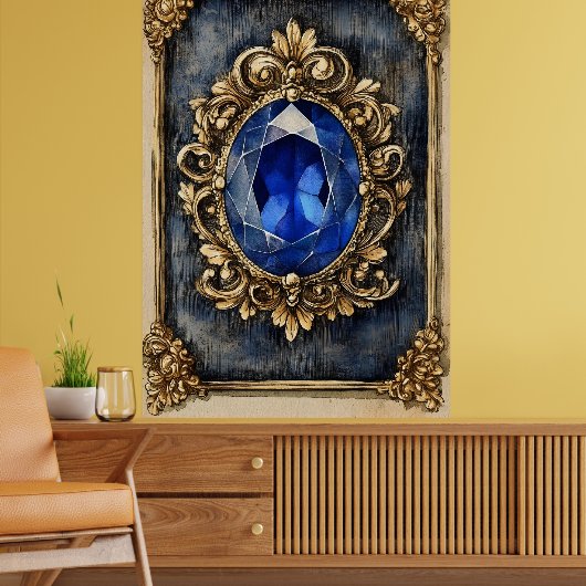 Sieraad versierd met een grote blauwe edelsteen poster (Woonkamer 2)