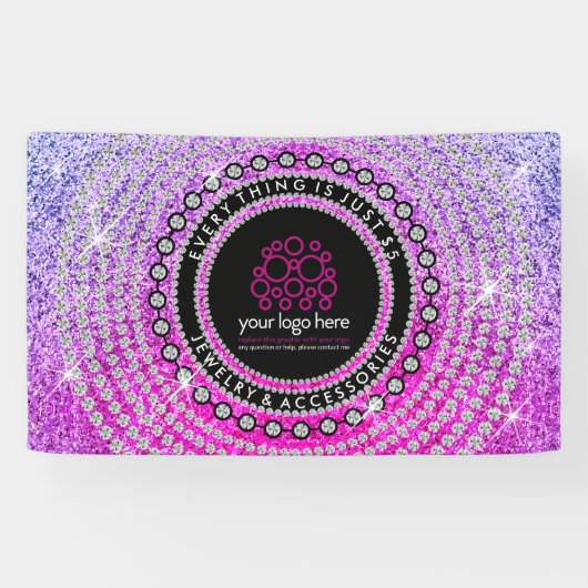 Sieraden Aangepaste Logo Glitter diamant cirkel Spandoek (Horizontaal)
