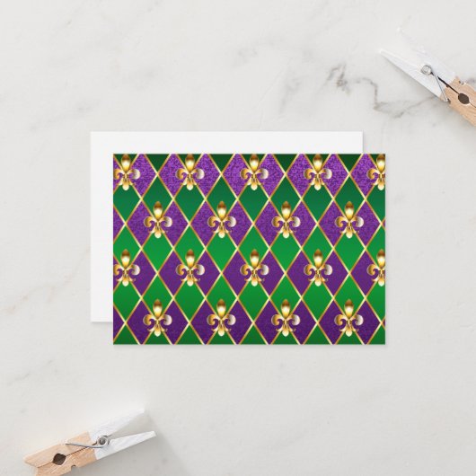 Sieraden Achtergrond Mardi Gras Kaart (Voorkant / Achterkant in situ)