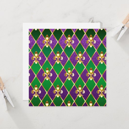 Sieraden Achtergrond Mardi Gras Kaart (Voorkant / Achterkant in situ)