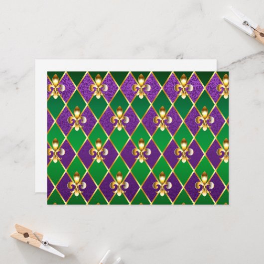 Sieraden Achtergrond Mardi Gras Kaart (Voorkant / Achterkant in situ)