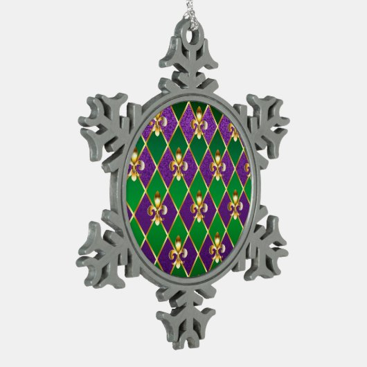 Sieraden Achtergrond Mardi Gras Tin Sneeuwvlok Ornament (Links)