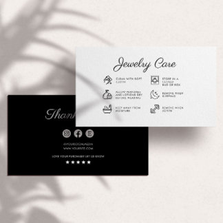 Sieraden Care Instructies Business Dank u kaart