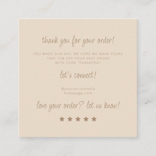 Sieraden Care Instructies Neutraal Beige Dank u Informatiekaartje (Achterkant)