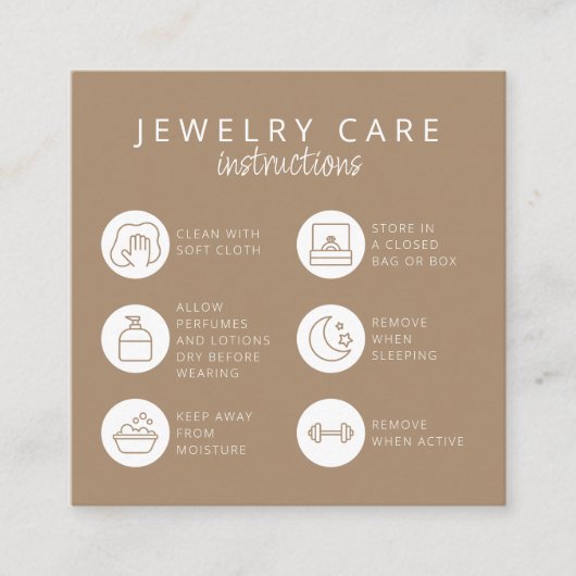 Sieraden Care Instructies Neutraal Beige Dank u Informatiekaartje (Voorkant)
