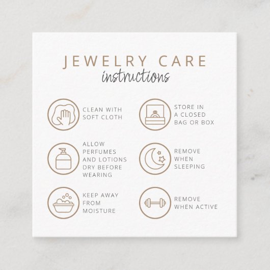 Sieraden Care Instructies Neutraal Beige Dank u Informatiekaartje (Voorkant)