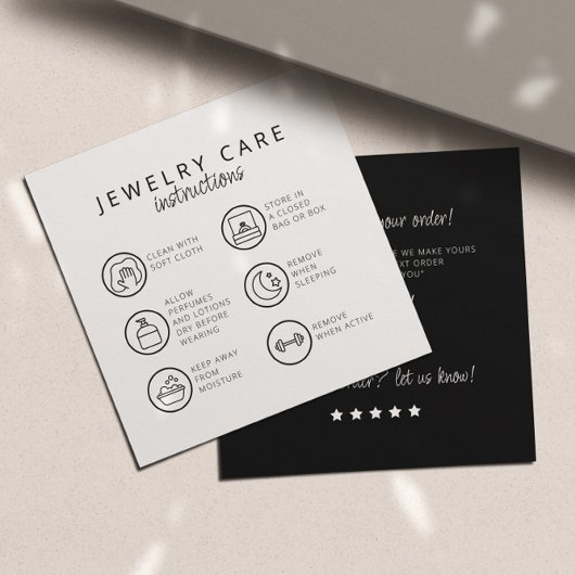 Sieraden Care Instructies Neutraal Zwart Dank u Informatiekaartje