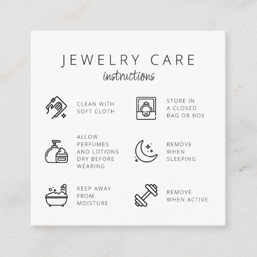 Sieraden Care Instructies Zwart Wit Dank u Informatiekaartje (Voorkant)