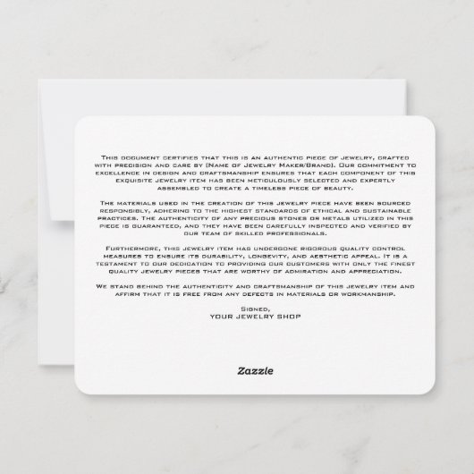 Sieraden Certificaat van echtheid Sjabloon (Achterkant)
