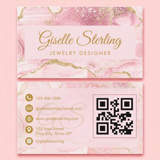 Sieraden Designer Blush Pink Gold Agaat QR-code Visitekaartje