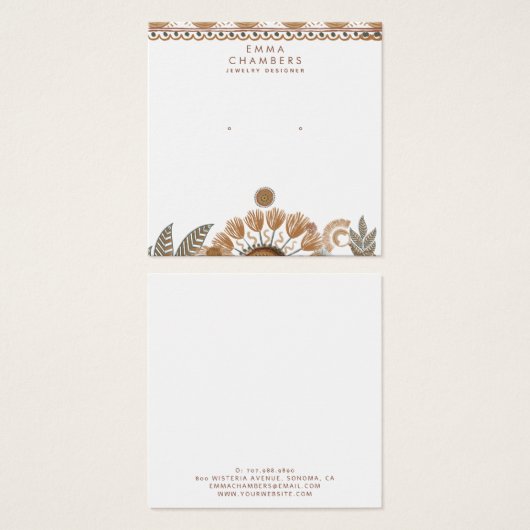 Sieraden Designer Boho Terracotta Oorbel Display Vierkante Visitekaartjes (Voorkant /achterkant)