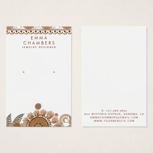 Sieraden Designer Boho Terracotta Oorbel Sieraden Visitekaartje (Voorkant /achterkant)