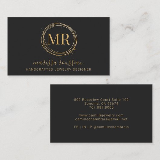 Sieraden Designer Goud Script Naam Zwart Visitekaartje (Voorkant / Achterkant)