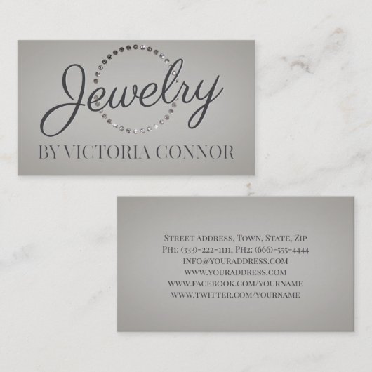 Sieraden Designer Metalen Glitter Dot Circle Grijs Visitekaartje (Voorkant / Achterkant)