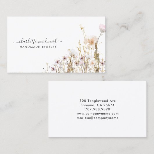 Sieraden Designer Roze Gouden Glitter Wildbloemen Visitekaartje (Voorkant / Achterkant)