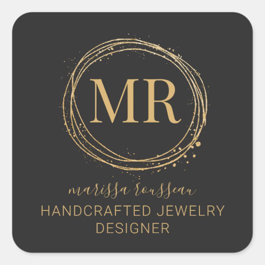 Sieraden Designer Script Goud Zwart Productlabels Vierkante Sticker (Voorkant)