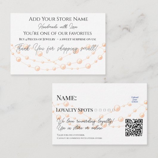 Sieraden Elegant Parels Handgemaakte Shop Klantenkaartje (Voorkant / Achterkant)