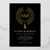 Sieraden geïnspireerd lijst, blad en initialen bru folie uitnodiging (Voorkant)