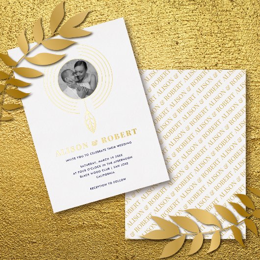 Sieraden geïnspireerd lijst en foto wit bruiloft folie uitnodiging