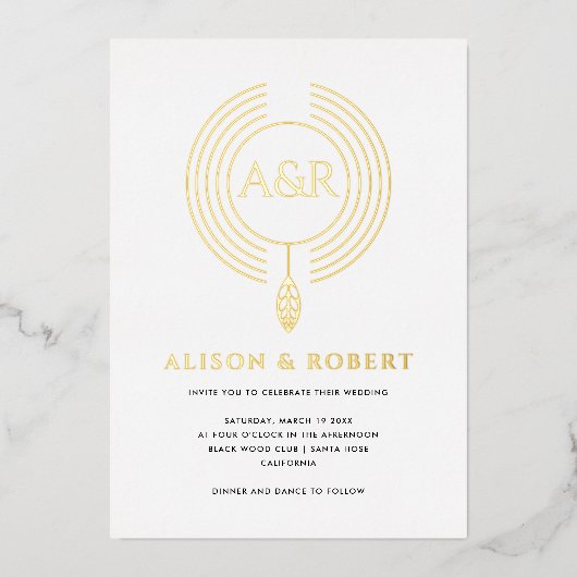 Sieraden geïnspireerd lijst met initialen witte br folie uitnodiging (Voorkant)