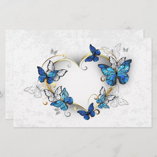 Sieraden Hart met Vlinders Morpho Briefpapier (Voorkant / Achterkant)
