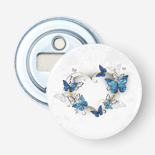 Sieraden Hart met Vlinders Morpho Button Flesopener (Voorkant)