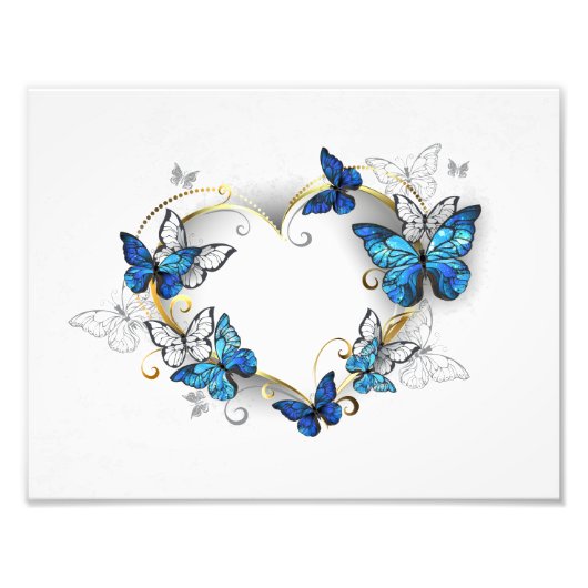 Sieraden Hart met Vlinders Morpho Foto Afdruk (Voorkant)