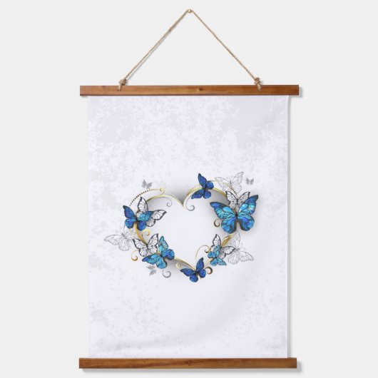 Sieraden Hart met Vlinders Morpho Hangend Wandkleed (Voorkant)
