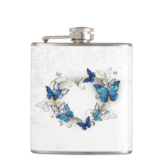 Sieraden Hart met Vlinders Morpho Heupfles (Voorkant)