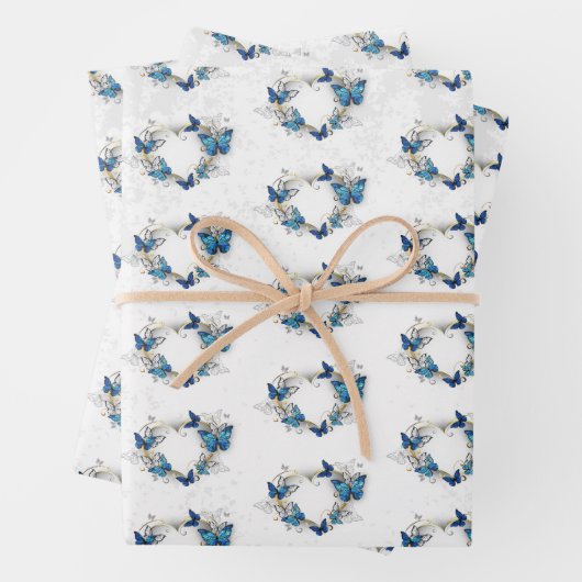 Sieraden Hart met Vlinders Morpho Inpakpapier Vel (In situ)