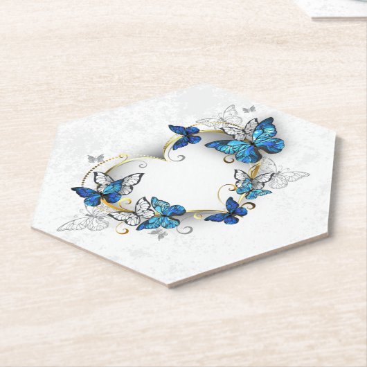 Sieraden Hart met Vlinders Morpho Kartonnen Onderzetters (Schuin)