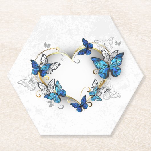 Sieraden Hart met Vlinders Morpho Kartonnen Onderzetters (Voorkant)