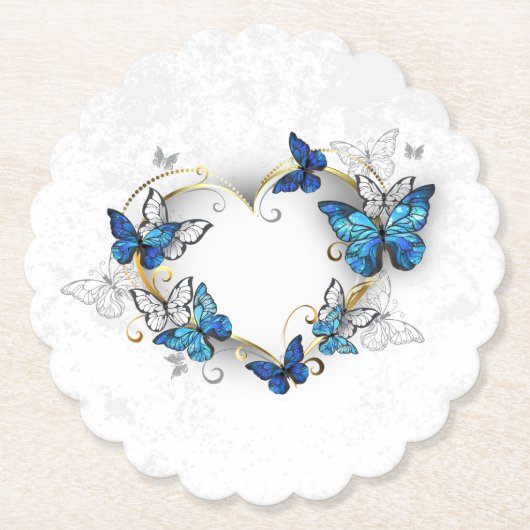 Sieraden Hart met Vlinders Morpho Kartonnen Onderzetters (Voorkant)